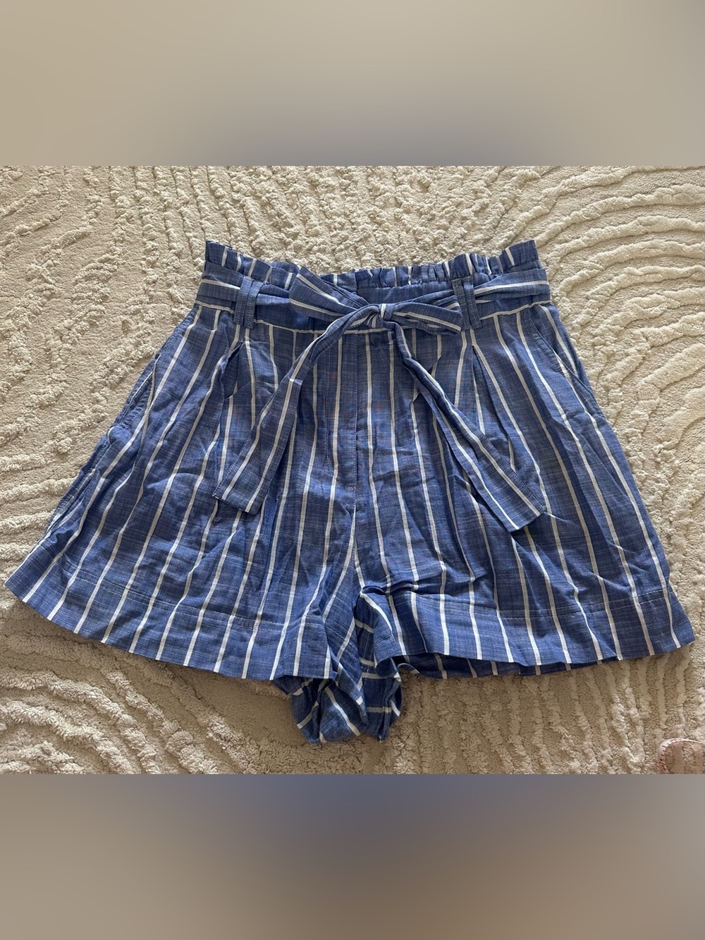 H&M Blue and White Striped Paperbag Waist Shorts